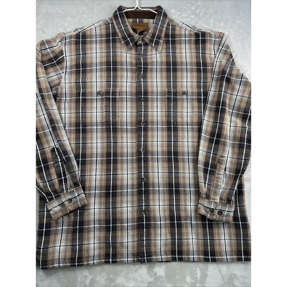 St John's Bay Men Button Down Shirt 2XLT Brown Long Sleeve Check Corduroy Collar